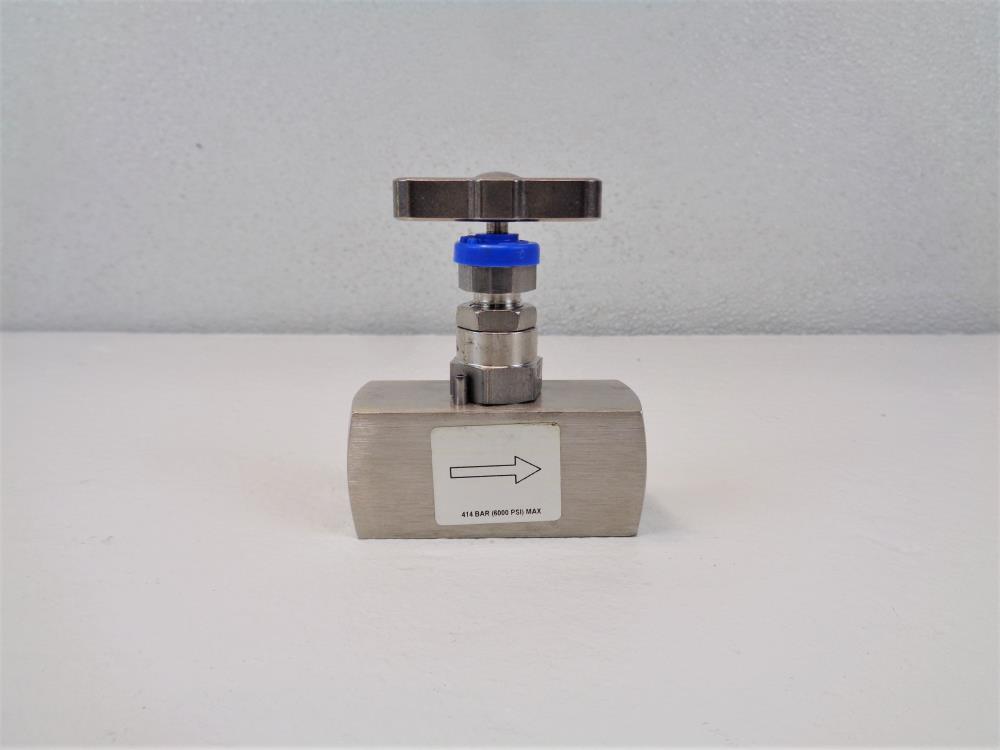 Parker 1/2" FNPT x 1/2" FNPT Needle Valve,  6000 PSI, Stainless Steel, HNVS8FF